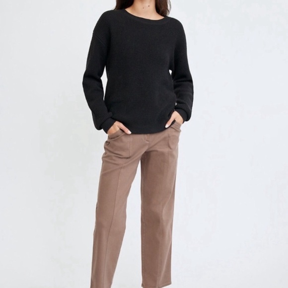 Aritzia Wilfred Free Isabelli merino wool waffle knit sweater in black size S - Picture 3 of 8